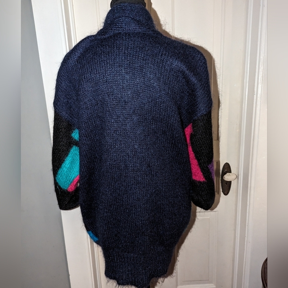 Cherrys Oversized Vintage Sweater Geometric Mohair Cardigan Medium 80s 90s - Picture 3 of 10